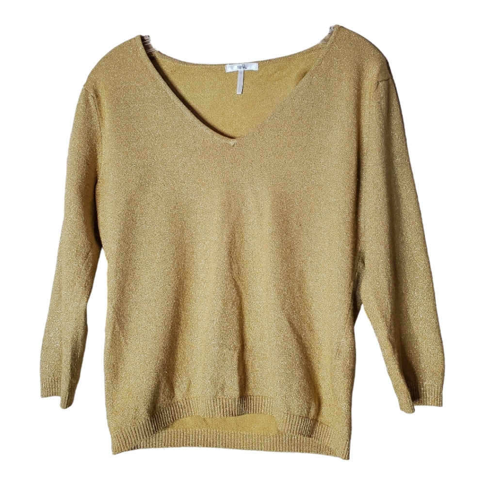 Metallic Gold V-Neck Sweater Metro 7 Seven Medium Mob Mafia Wife